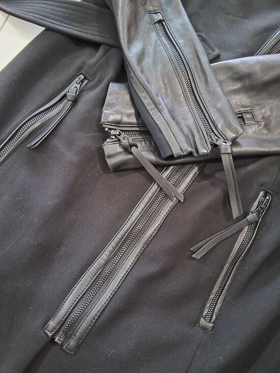 Rudsak Black Asymmetrical Coat with Genuine Leather Sleeves - Picture 9 of 15